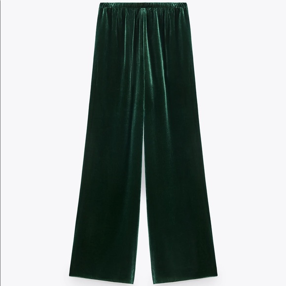 Zara Green Velvet Turtleneck Top 